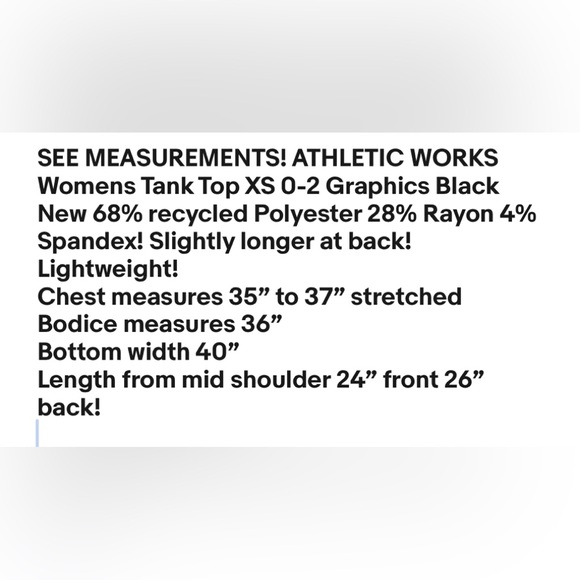 ATHLETIC WORKS Womens Tank Top XS 0-2 Graphics Black New - Picture 12 of 12